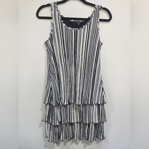 NWT Elegant Navy and White Striped Tiered Mini Dress